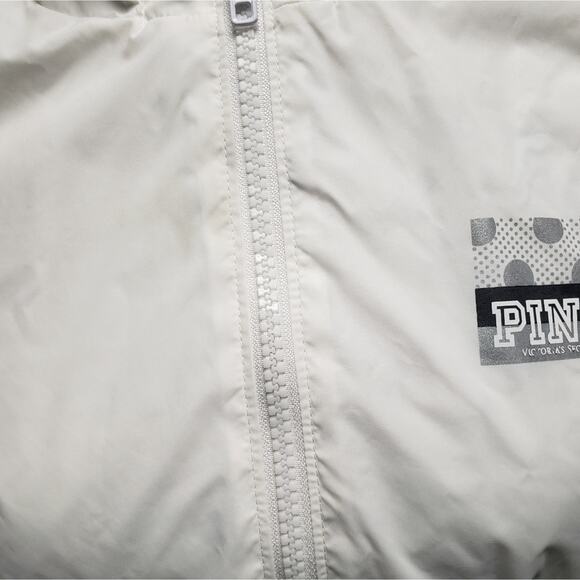 Victoria Secret PINK White / Gray Hooded Windbreaker Jacket Kangaroo Pocket - Picture 9 of 12